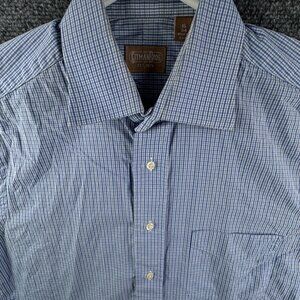 Gitman Bros 15 34 USA Button Up Shirt Blue Check Long Sleeve Men Woven Adult **